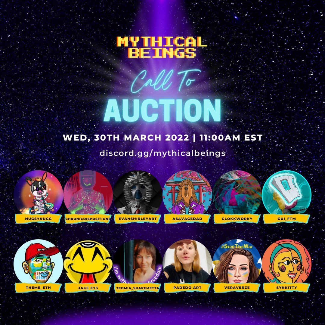 Theme_ETH's tweet photo. Call to Auction @MythicalBeings_ discord is happening right now!
Please get in here and get info to make a bid for peace. Thank you.
#ThemeArt https://t.co/ngva89mgnv