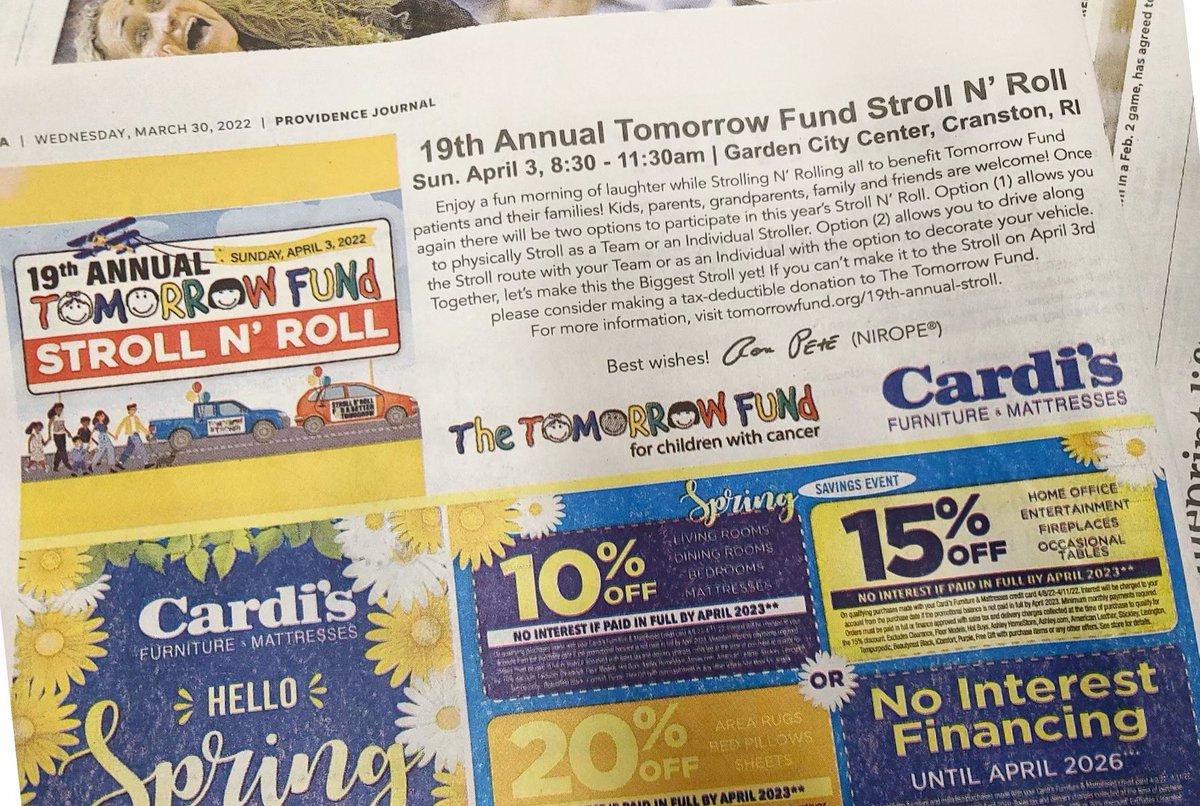 TomorrowFund's tweet photo. Happy Wednesday! Thank you Ron and Pete Cardi for your generous support… Don’t forget, join us Sunday April 3rd at Garden City Center for our 19th Annual Stroll. Visit our website for more details #tomorrowfund #tomorrowstrong #helpingchildrenwithcancer #childhoodcancer #stroll https://t.co/pr12mkRoFw