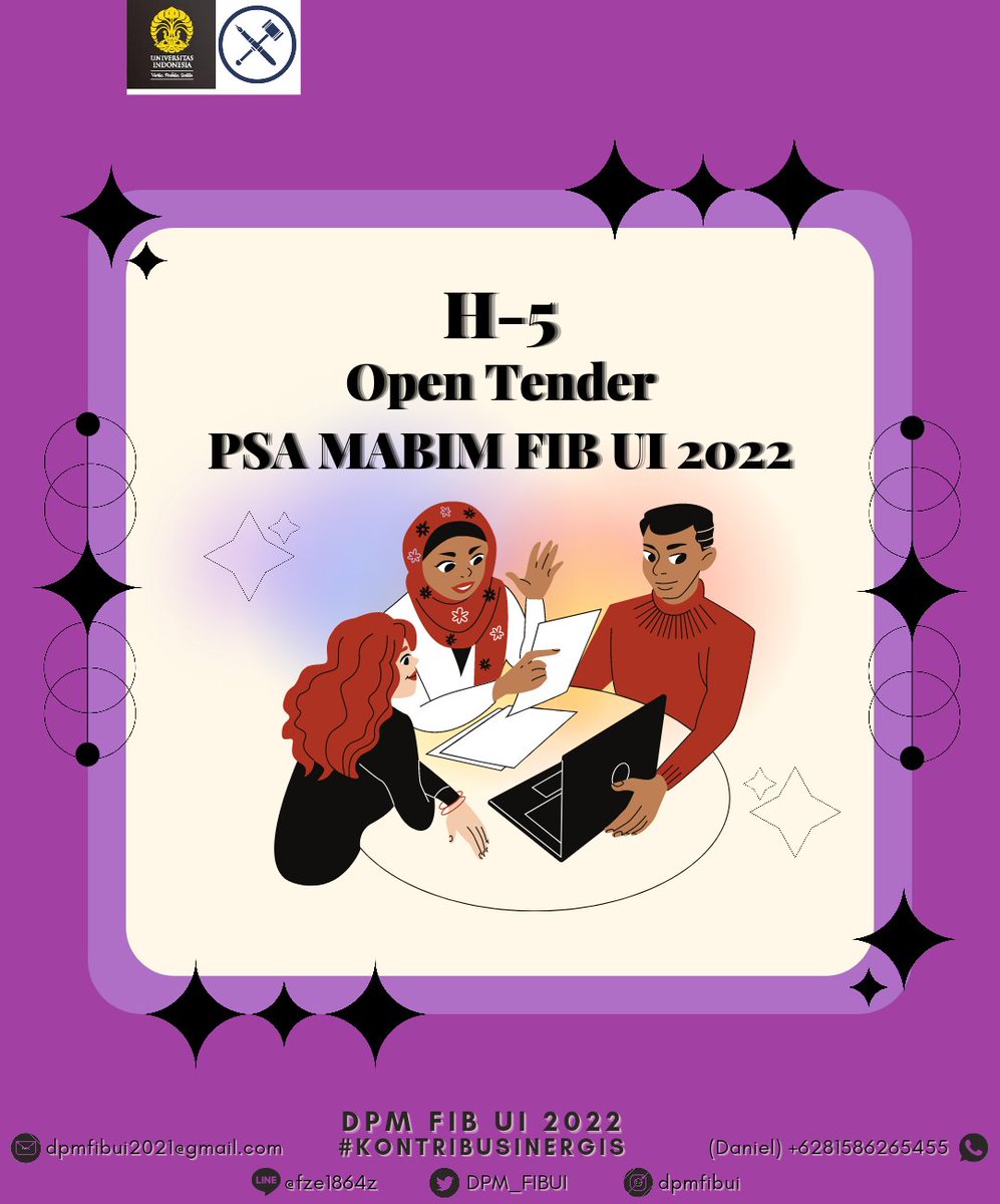 DPM_FIBUI's tweet photo. H-5 OPTEND PSA MABIM 2022🙊

Selamat malam IKM FIB UI!
Open Tender PSA Mabim 2022 udah tinggal 5 HARI lagi looh!!

Nah bagi teman-teman yang berminat menjadi pengurus PSA Mabim 2022 jangan lupa untuk dicatat tanggalnya yaa https://t.co/oBbcvQxjcO