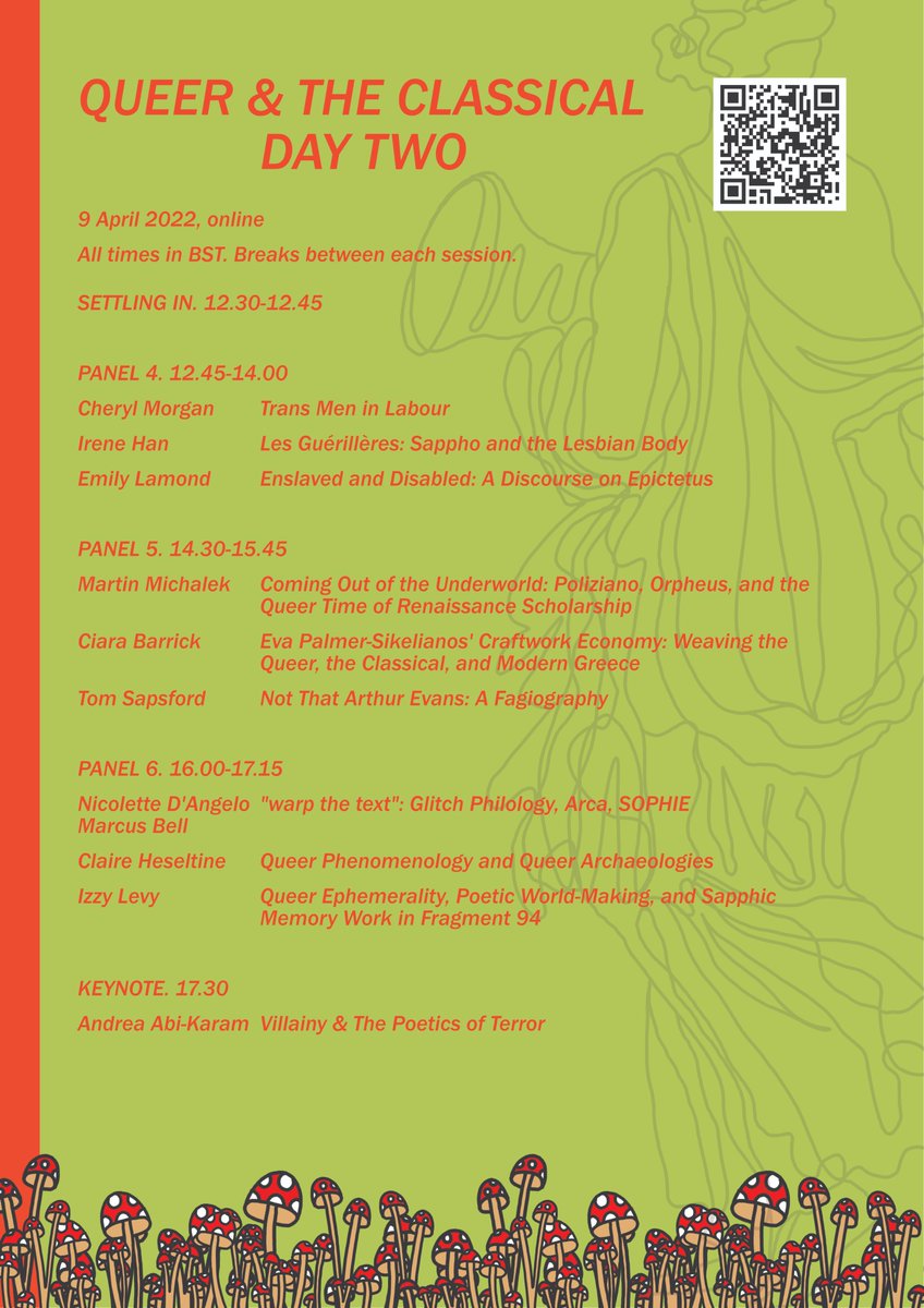 It's live: the full #QATC22 schedule, designed by <a href="/_HardeepDhindsa/">hardeep</a>! All times BST. Register here for the conference: queerandtheclassical.org/qatc22-registr…. Alt text available below, as well as on our website. 🍄🍄🍄