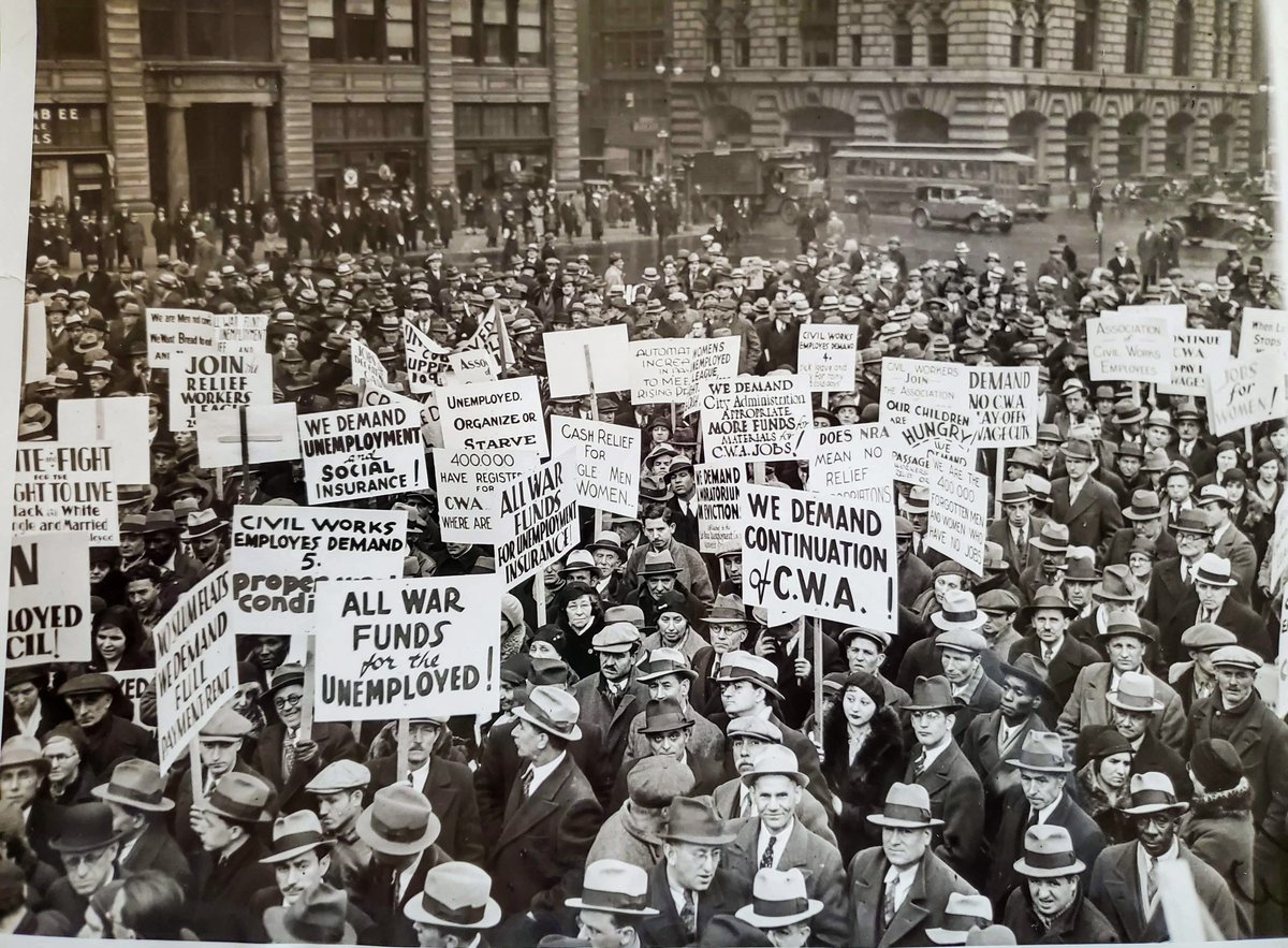 ToniGilpin's tweet photo. 🧵This Feb. 1934 demonstration, organized by the Communist Party, drew 10,000 people to Union Square in NYC. They were protesting the termination of the Civil Works Administration, the program which, in less than six months, https://t.co/e2JGd9s9kw