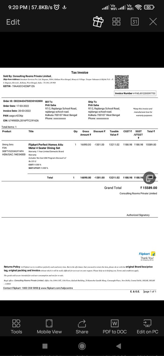 preeti_211990's tweet photo. Purchased a dining set Order Id: OD224434750230182000 on 17 March 2022. The part of the product was missing on delivery and not picking up the product for replacement after continuos follow up. Worst experience #Flipkart #flipkartsupport 
raised complaint  https://t.co/h3apA65I9w https://t.co/xqmiHvm8Wz