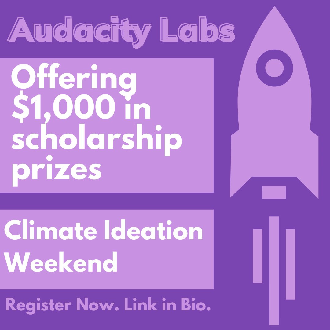 Less than two weeks left until Audacity Labs Climate Weekend! We are offering $1,000 in scholarship prizes to winners, in addition to free food, merch, and mystery gifts! Register ASAP to save your spot. Link in bio.