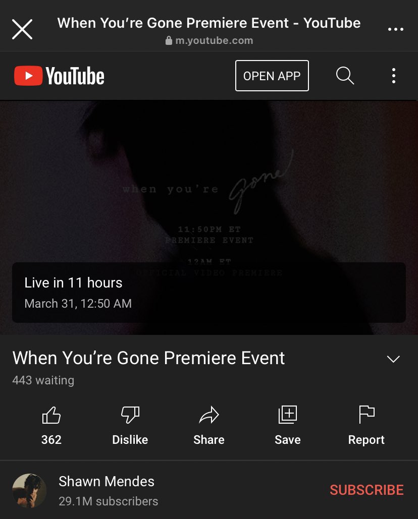 A première de When You’re Gone ocorrerá no YouTube, e começará dez minutos antes do lançamento do single (00h50, no horário de brasília). Shawn irá apresentar a música e responder algumas perguntas