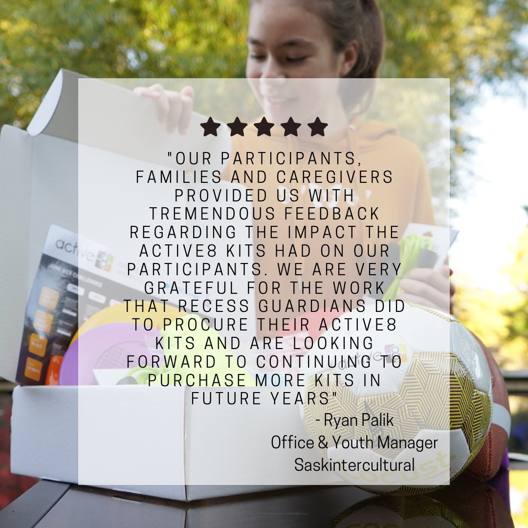 The active8 Your Summer kits are BACK!☀️

With summer only a few months away, we can’t wait to be back delivering our active8 kits to families across Canada!🇨🇦

Interested in donating? Send us a message or visit recessguardians.org for more information!😊