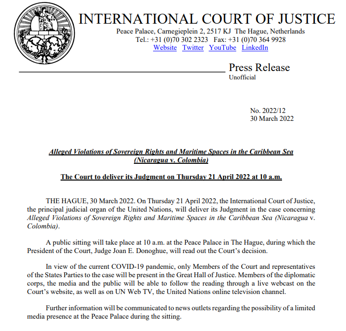 CIJ_ICJ on Twitter "PRESS RELEASE the ICJ will deliver its Judgment