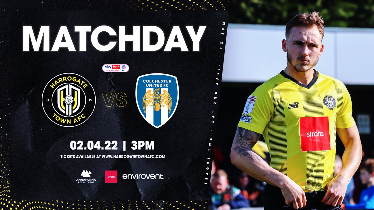 HarrogateTown's tweet photo. MATCHDAY | We're all set for the challenge of @ColU_Official 

Tickets are on sale from The @envirovent Stadium until 11am, and from @HTAFCStore up until kick-off

#ProudToBeTown https://t.co/o0URaEkGD4
