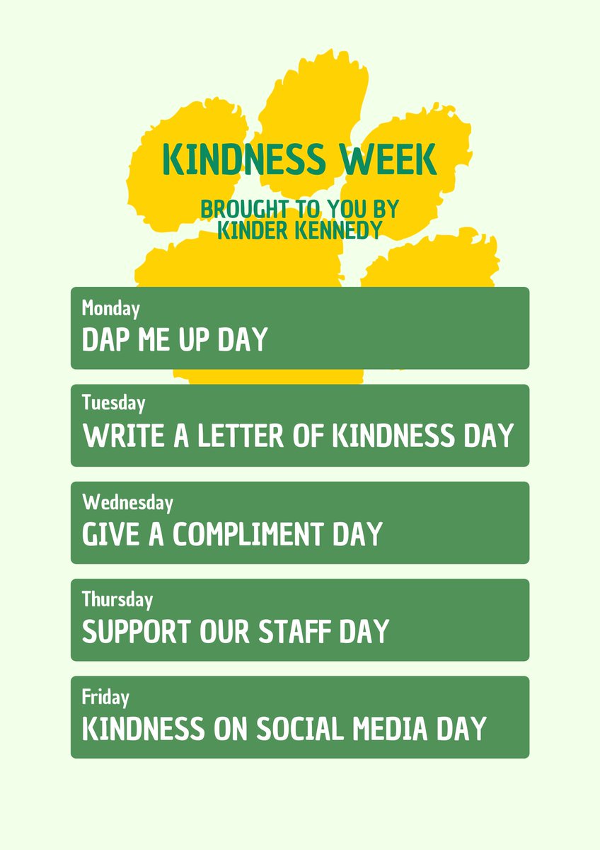 Help #KinderKennedy celebrate Kindness Week. 
Today, give a complement. Record your actions and share out with the hashtag #KinderKennedy or on Insta kinder_kennedy
Class challenge: who can give the most compliments today!
<a href="/cougs2023/">KHS Class of 2023</a> <a href="/cougs2022/">CLASS OF 2022</a>