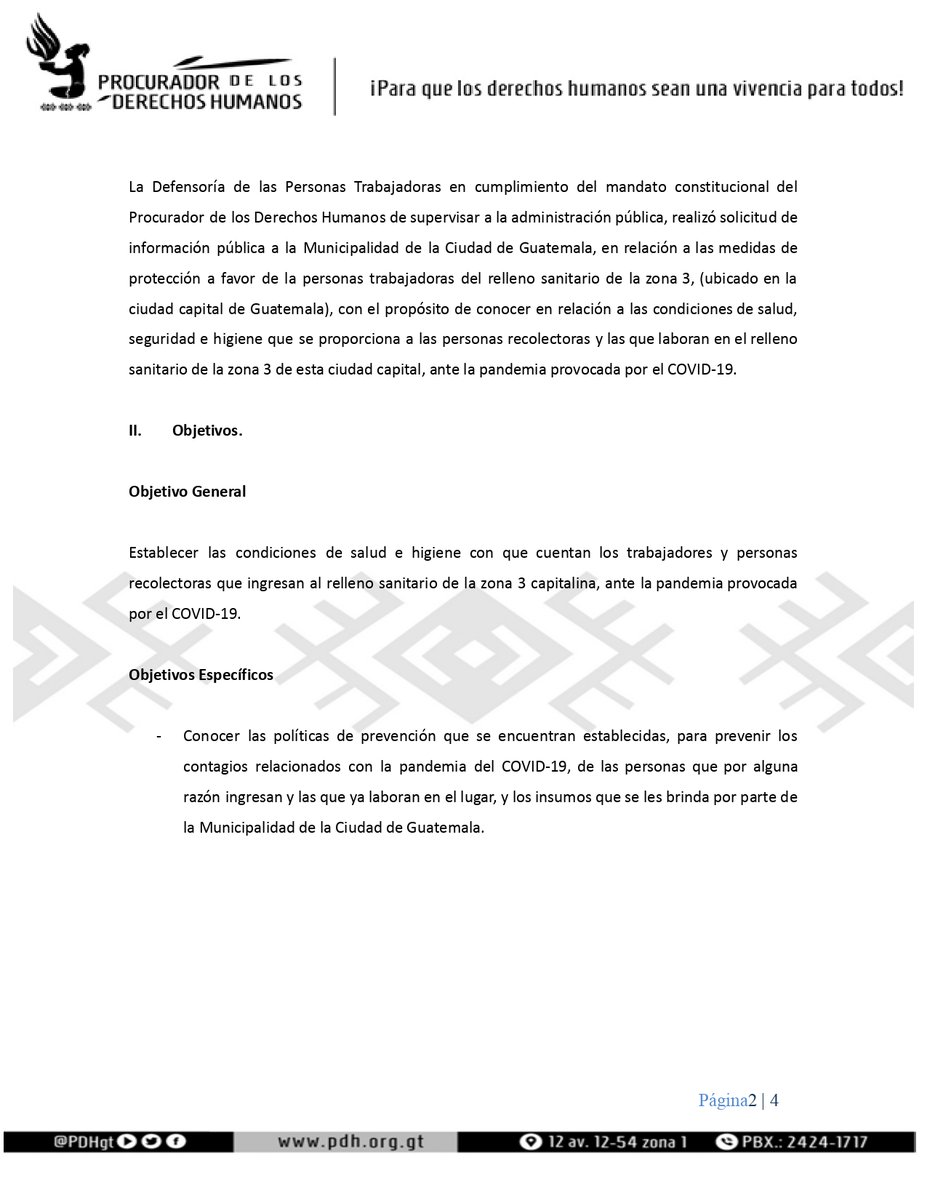 PDHgt's tweet photo. #HallazgosPDH #ConclusionesPDH y #RecomendacionesPDH de verificación en la @muniguate de las medidas de protección a favor de la personas trabajadoras del relleno sanitario de la zona 3, ubicado en la ciudad capital de Guatemala
https://t.co/LlStJcULfY https://t.co/sU42yDDCOY