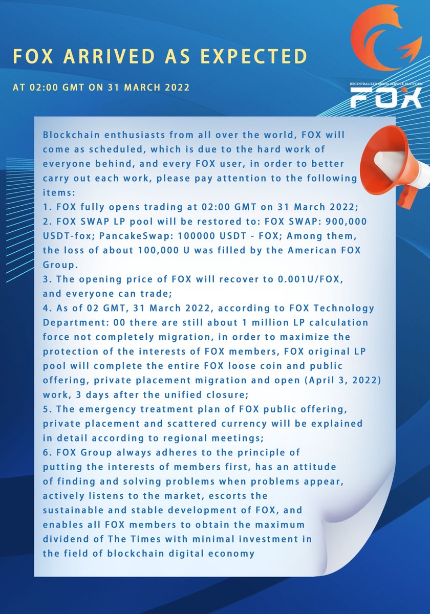 Fox__media's tweet photo. FOX arrived as expected
Blockchain enthusiasts from all over the world, FOX will come as scheduled, which is due to the hard work of everyone behind, and every FOX user, in order to better carry out each work, please pay attention to the following items:
1. FOX fully opens... https://t.co/L8TnMVEwBf