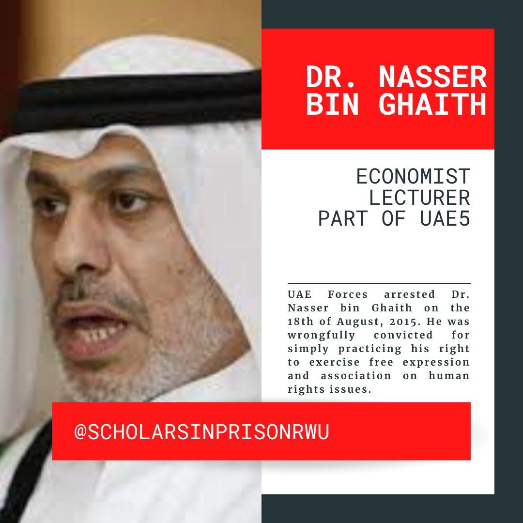 RWU_SAR's tweet photo. Who is Dr. Nasser bin Ghaith? Swipe to find out more. 

Information from the following: 
https://t.co/6TYTMcOzVw
https://t.co/9BvKVpNuQ9
#freenasserbinghaith 
#freeuae5 #scholarsatrisk #scholarsatrisknetwork https://t.co/WHbW1Kl4d6