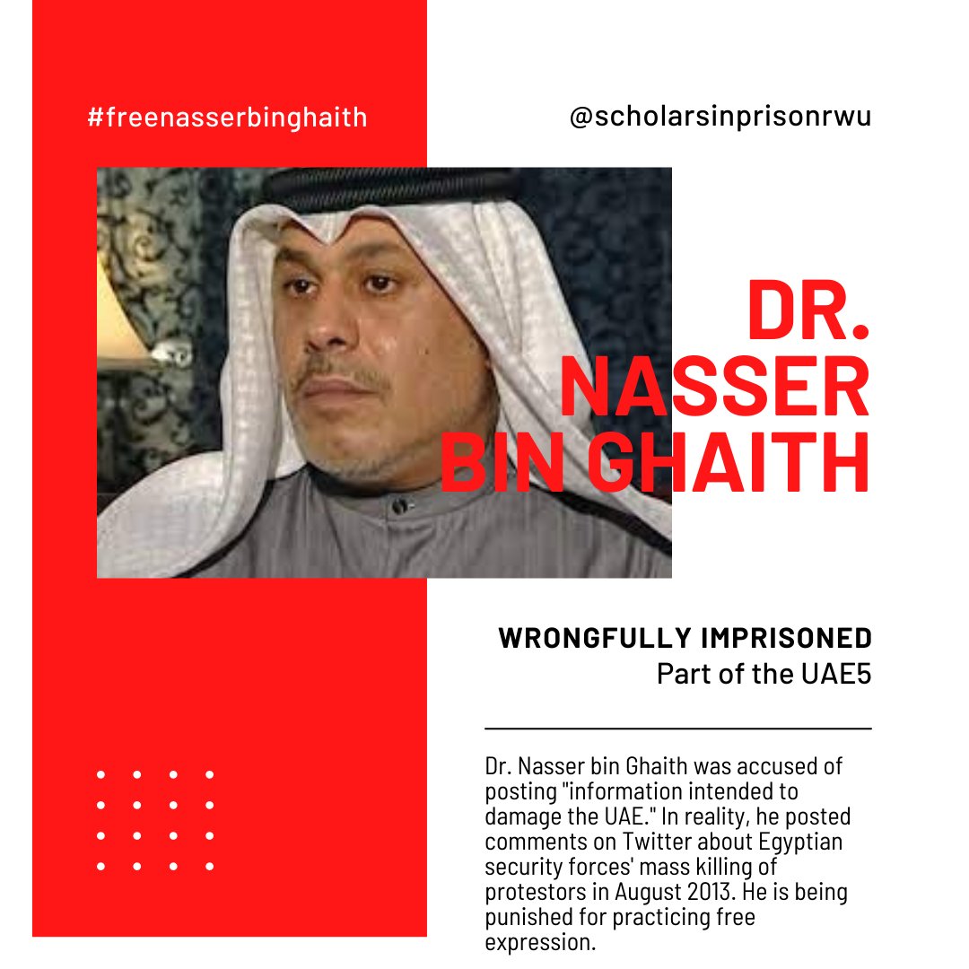 RWU_SAR's tweet photo. Who is Dr. Nasser bin Ghaith? Swipe to find out more. 

Information from the following: 
https://t.co/6TYTMcOzVw
https://t.co/9BvKVpNuQ9
#freenasserbinghaith 
#freeuae5 #scholarsatrisk #scholarsatrisknetwork https://t.co/WHbW1Kl4d6