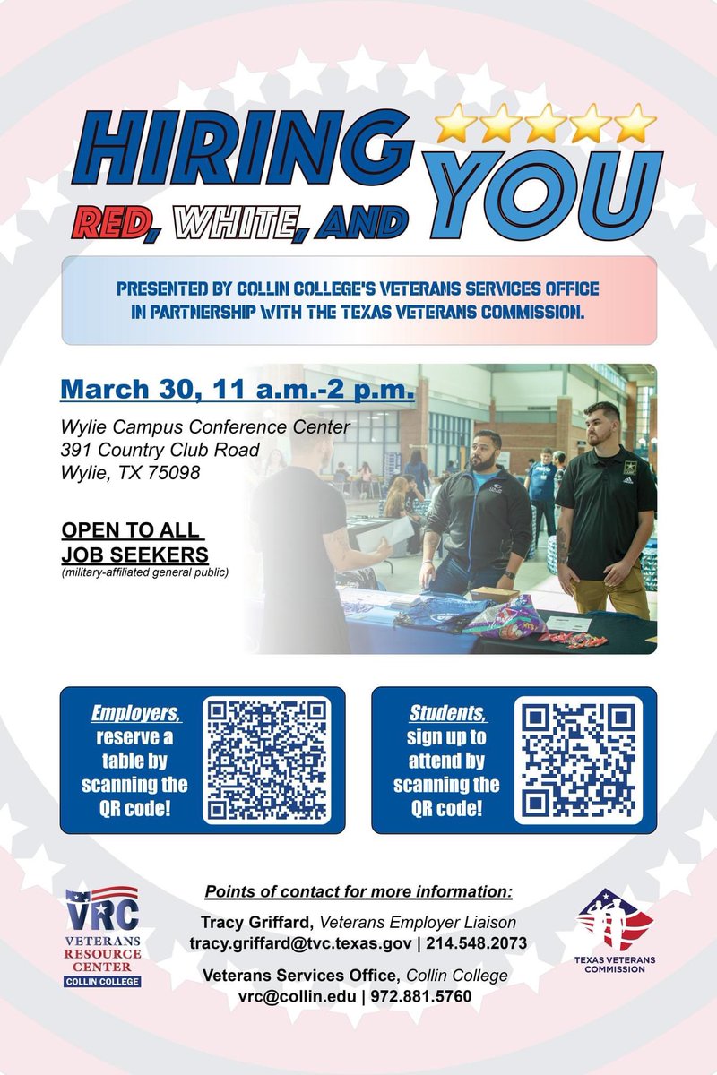 CollinCenter's tweet photo. Hiring Red, White, and You is underway NOW! 💼 Don’t miss out on free food and your next career opportunity! 🍗 🥤 https://t.co/SfMUhdJaSx