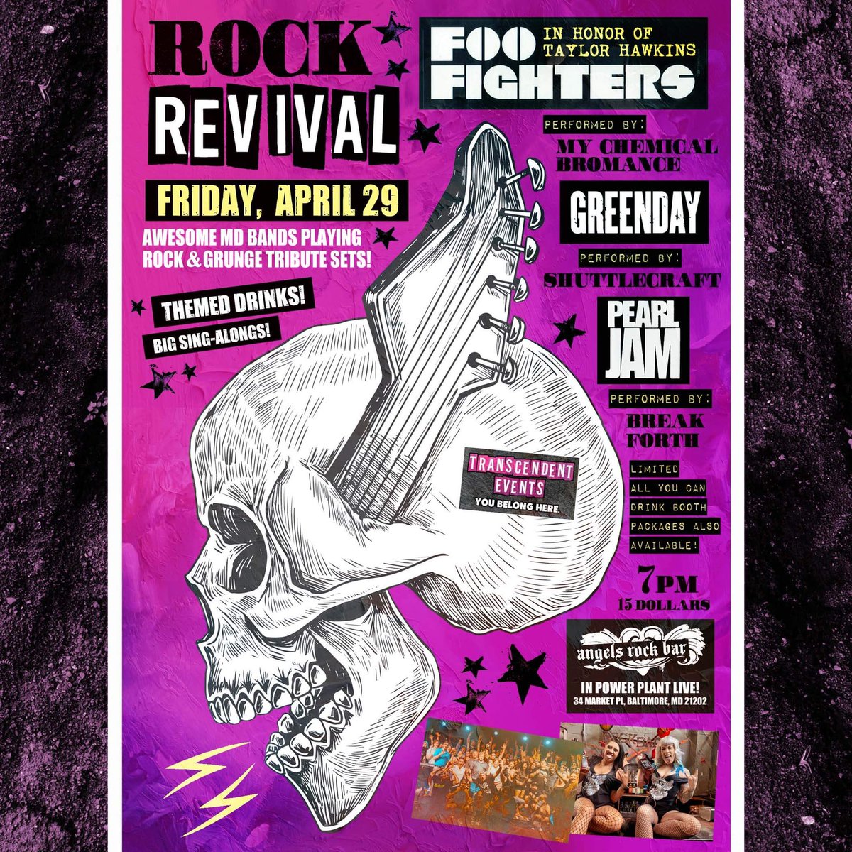 BreakforthMusic's tweet image. JUST ANNOUNCED! @TranscendentMD hit series #rockrevival returns to Angels Rock Bar on 4/29! We had such a blast doing @PearlJam tunes the last time that we’re running it back!! Tickets go on sale THIS FRIDAY at Noon!!