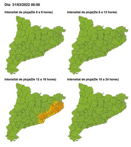 emergenciescat's tweet photo. Prealerta #INUNCAT de #ProteccioCivil davant la previsió de pluges intenses demà ☂☁
Es podran superar els 20 l/m2 en 30 minuts al litoral i prelitoral central i nord, entre les comarques del Baix Llobregat i Baix Empordà.  ☂☁

Consells d'autoprotecció: https://t.co/NizbgnMJcB https://t.co/JqBDBT4fUl