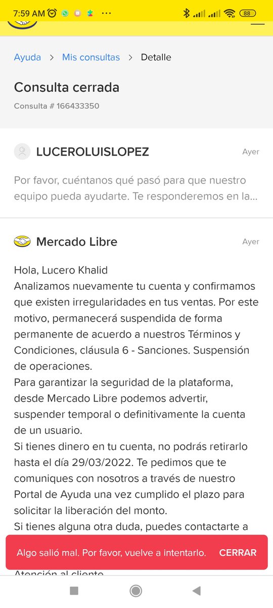 LukhaLk's tweet photo. ¿Otra vez la misma excusa?
@Mercadolibre Ya pasó el plazo que impusiste, ni siquiera puedo contactarlos porque en la sección #ayuda me dicen que suspendieron la cuenta
#rateros #mercadolibreroba
@Profeco ¿Cuál es el proceso para proceder contra estos rateros? https://t.co/qMvjG09TPV