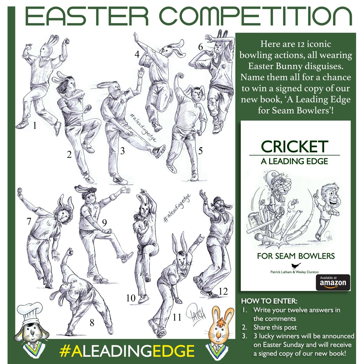 aLeadingEdge1's tweet photo. WIN a signed copy of our new book, 'A Leading Edge for Seam Bowlers' Have a crack at our competition &amp; a signed copy could be on its way to you in time for the coming season! Good luck! #cricketcompetiton #Competition #EasterBunny #aleadingedge #bypatch https://t.co/0VXYx7cjcP