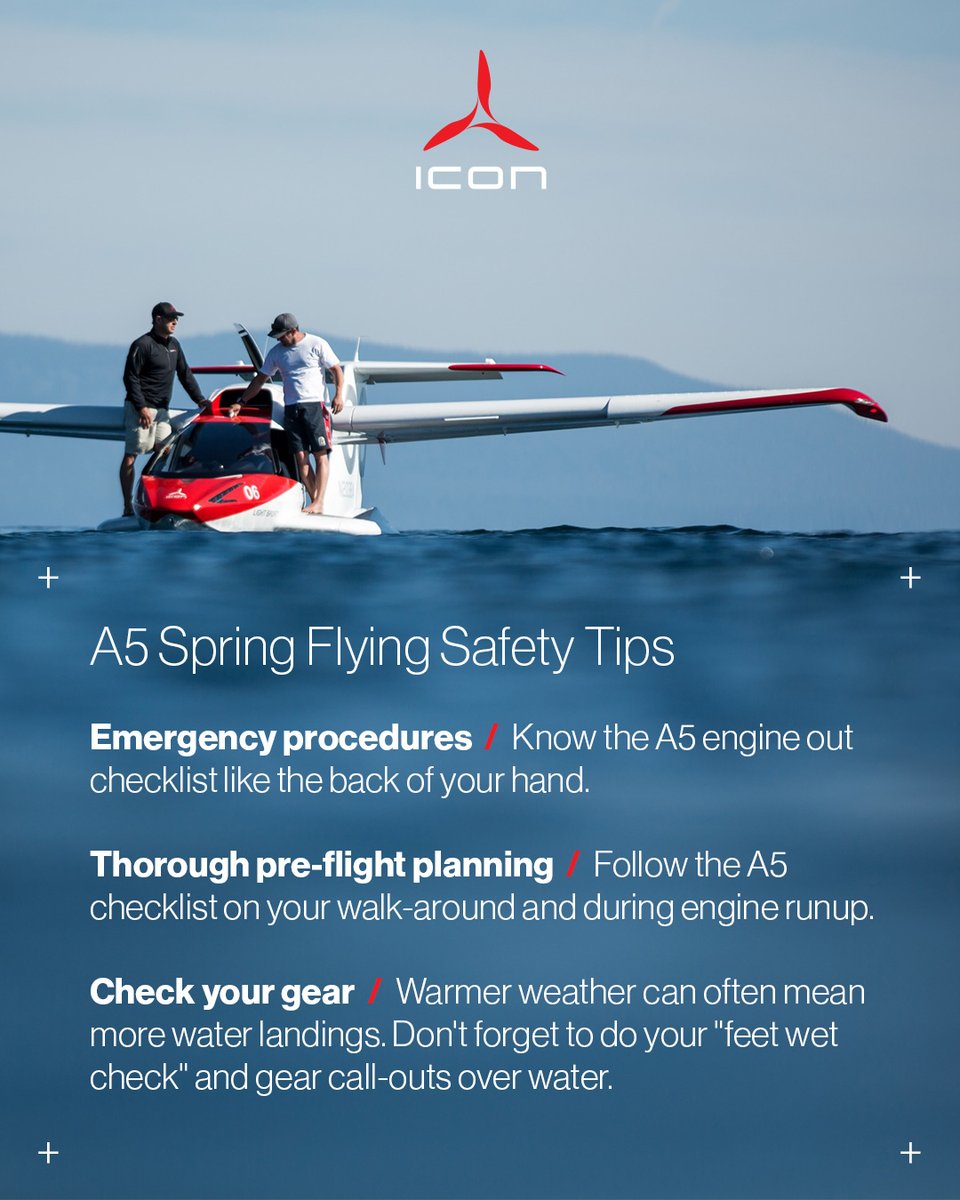 ICONAircraft's tweet photo. The spring flying season is upon us. As many of us begin to get out from the winter weather and start flying in and around the water again, here are a few safety reminders. https://t.co/aujnyHWGKQ