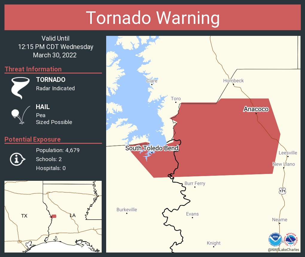 NWS Tornado on Twitter "Tornado Warning including Anacoco LA, South