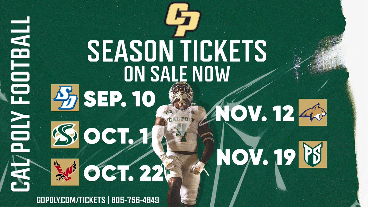 calpolyfootball's tweet photo. Spring camp starts tomorrow, but 2022 season tickets are on sale now! Lock in your seats for all 5 games at Spanos Stadium this Fall! Get your tickets today!

🎟️ https://t.co/SxFbrZOSV5

#RideHigh | #TheClimb https://t.co/zddx3gKNEO