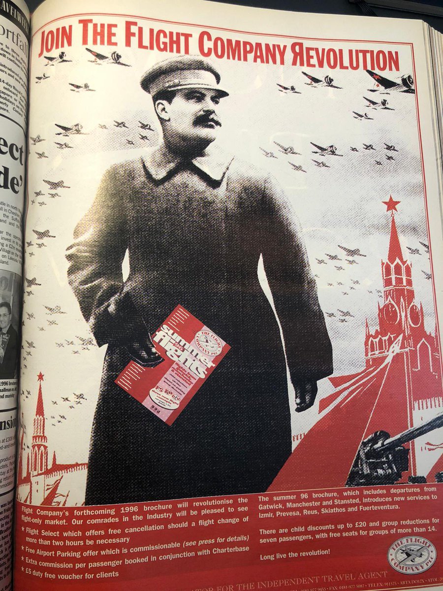 Max_al_Ferrer's tweet photo. Found this incredible ad campaign for a mid-90s travel agent today. I love when ‘the end of history’ takes the form of unabashed endzone dance https://t.co/yPm2v4MZmv