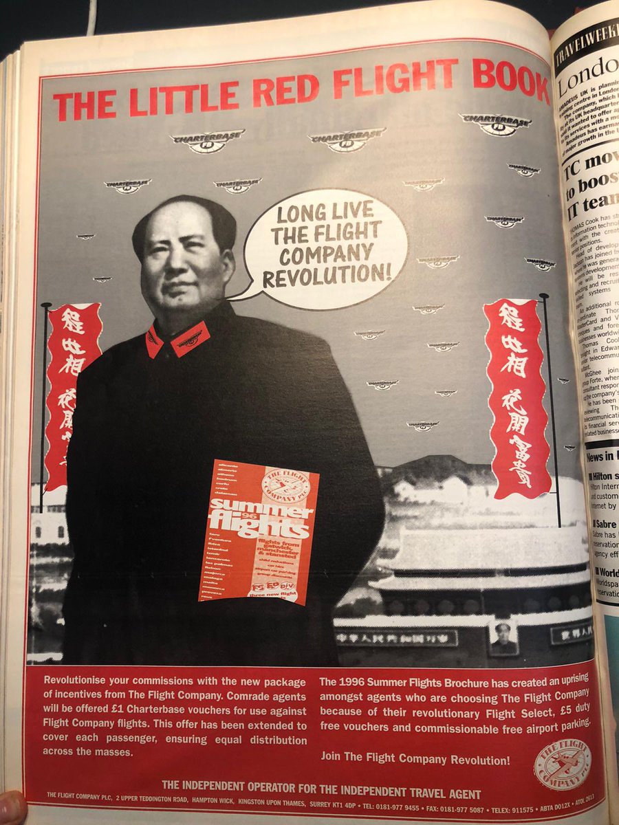 Max_al_Ferrer's tweet photo. Found this incredible ad campaign for a mid-90s travel agent today. I love when ‘the end of history’ takes the form of unabashed endzone dance https://t.co/yPm2v4MZmv