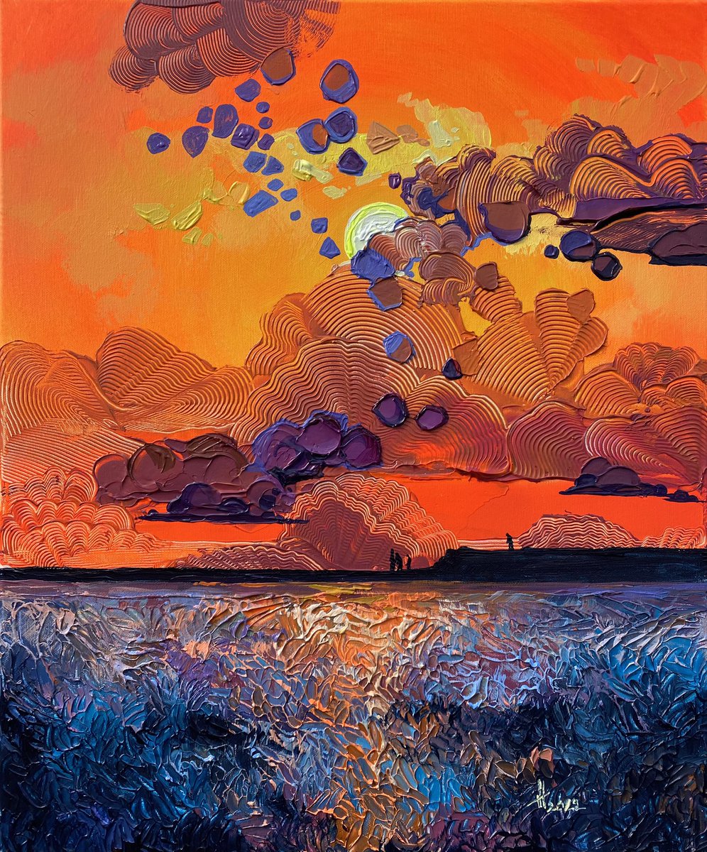 acrylic, canvas 50*60 cm "experiment 5. ripples" #acrylicpainting #paintingart  #painting #artwork #sunset