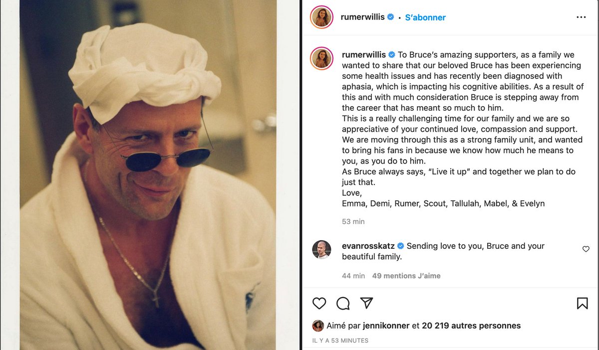 La fin de la carrière de Bruce Willis, souffrant d'aphasie. 💔