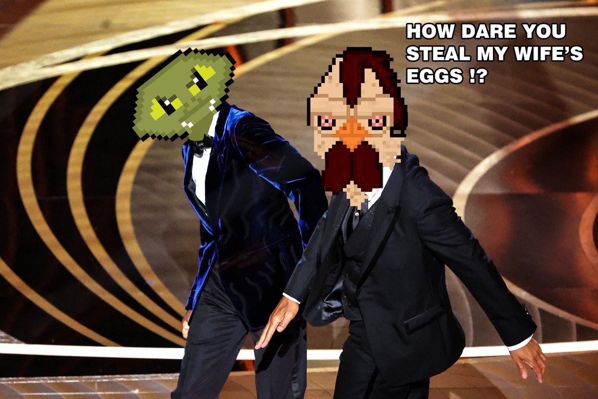 EggsGameNFT's tweet photo. You wouldn't wanna see Mr. Rooster pissed off... I would watch my mouth around him if I were you.
🐍👏🐔

#Oscars2022 #WillAndChris #meme #nft #eggsgame #WillSmith #SlapChrisRock #NFTs #NFTCommunity https://t.co/porlne3mW2