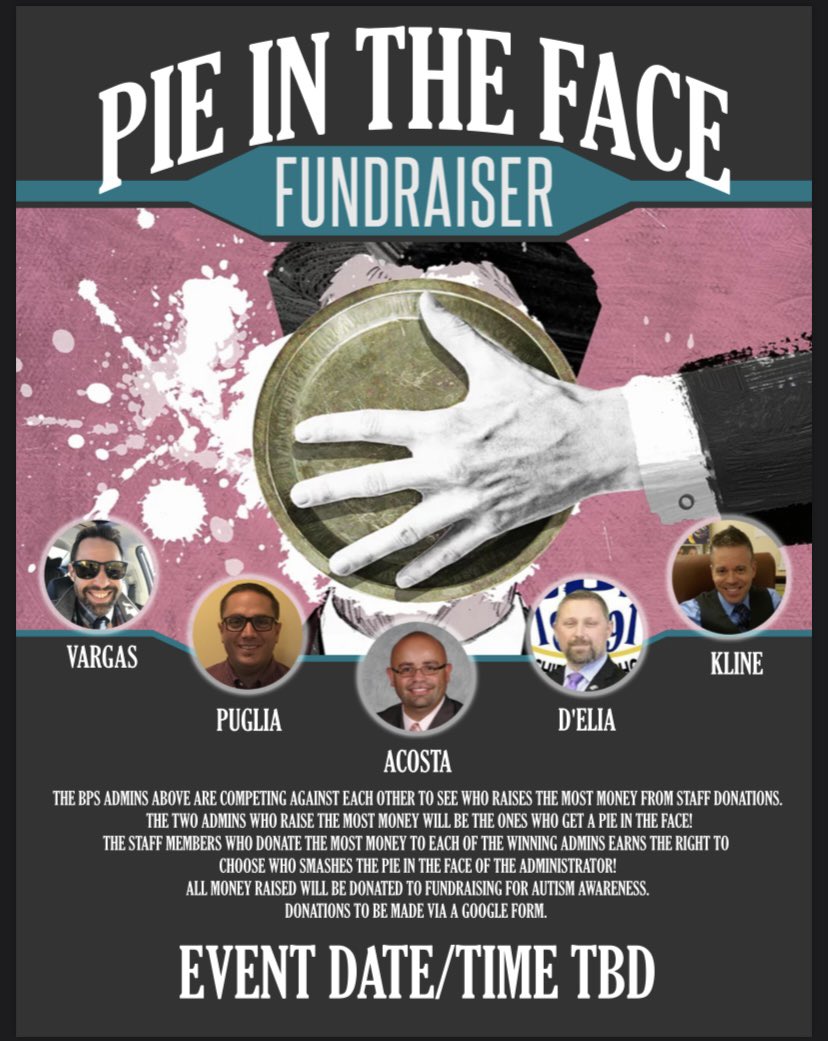 BPS_Spec_Serv's tweet photo. To all of our Belleville faculty and staff. Only a week left to make donations to pie some of our administrators in the face! Use the google form that was emailed! Who’s getting pied?! @RyanKline13 @BellevilleData @BPS_Beginners @BPSCTO @edtechsup https://t.co/VE0CaTY186