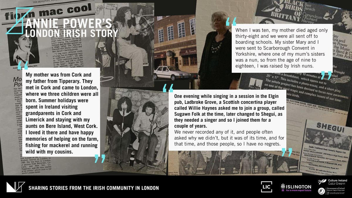 Annie Power tells her <a href="/LdnIrishStories/">London Irish Stories</a> of singing in different pubs around Islington and how she won the 1976 Fleadh Cheoil. 

Can you remember any of the pubs Annie speaks of? 

Read Annie's story here: ow.ly/iZrB50IwmC5