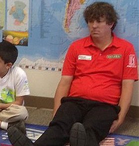 teekkelly's tweet photo. Charlie Woods sitting in social studies class today after playing Augusta National with his dad yesterday https://t.co/nGizW568BV