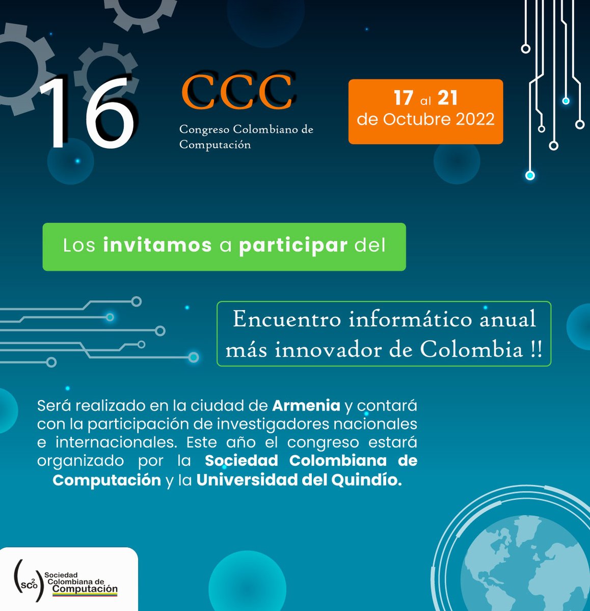 SCo2_'s tweet photo. 🚨 #ComunidadSCo2 🚨 | Nos vemos en el Quindío‼️ El comité de programa del Congreso Colombiano de Computación - CCC invita a investigadores/as y a escritores/as a contribuir con sus productos de investigación en el #16CCC

Descubre más información en 🔗https://t.co/FtZuK1ZVHJ https://t.co/zGramE3hRl