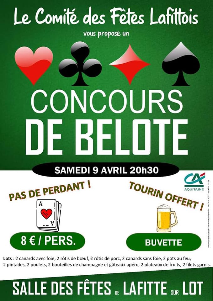LafitteInfos's tweet photo. Concours de belote du comité des fêtes - https://t.co/sEbUlb3iIB https://t.co/bfMs3yn7Qo