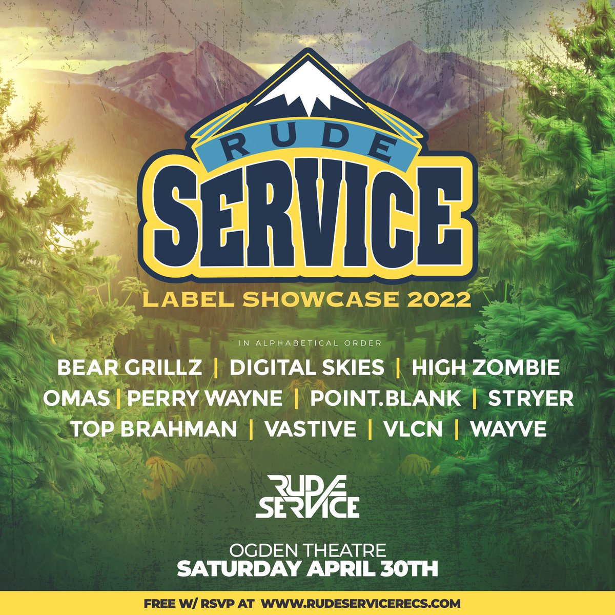 rudeservice's tweet photo. We are officially just one month away from our Rude Service Records Label Showcase in Denver on April 30th, and we have a little surprise for you 😉 @omasmusic will be joining us as an addition to the lineup 🥳🙌🏼 

Don’t forget to RSVP for free here: https://t.co/xpRw16yexP https://t.co/IQsB3EItV3