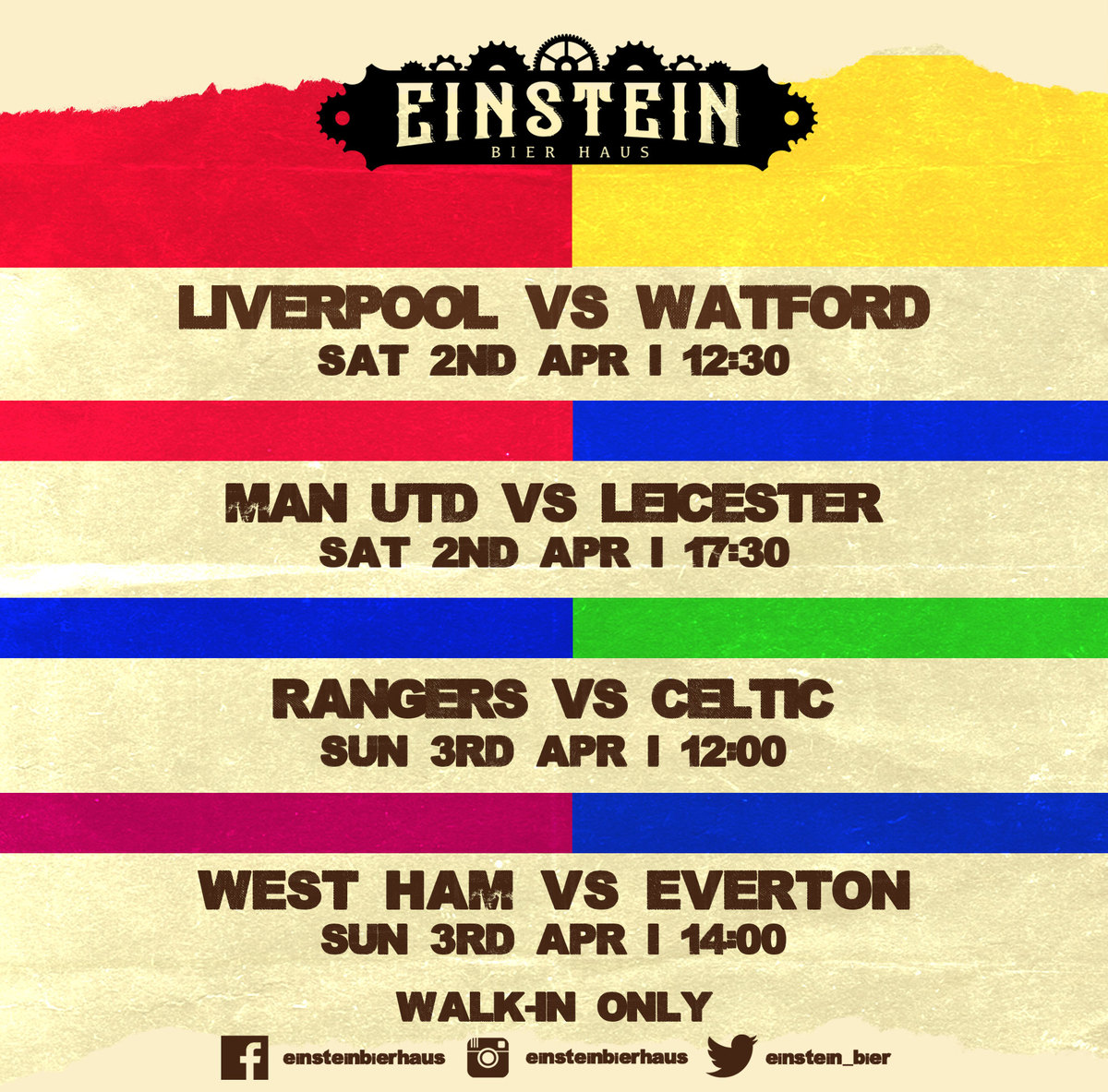𝔸ℕ𝔻 𝕎𝔼'ℝ𝔼 𝔹𝔸ℂ𝕂... ⚽️
The international break is over and it's straight back to the must-win games this weekend, starting with Liverpool v Watford early at 12PM Saturday then onto the old firm Sunday midday! 🟢🔵

Walk-ins only as per!