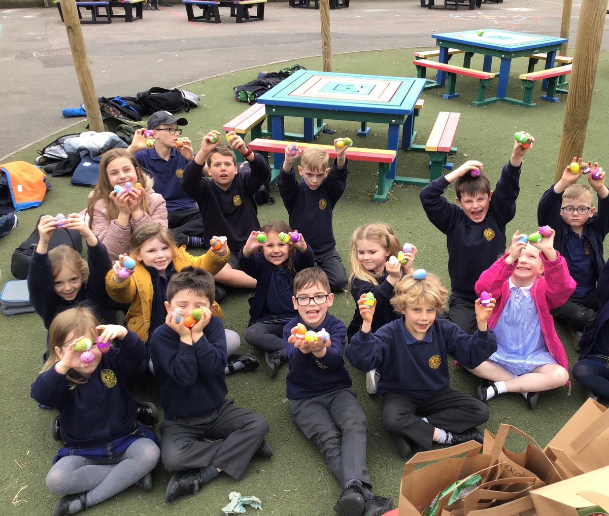 LuddenhamSchool's tweet photo. Ludd club had a visit from the Easter bunny! We all had so much fun hunting for the eggs with our names on and enjoying an outdoor picnic with our friends and our chocolate treats! 🐣 https://t.co/41w0JoabmJ
