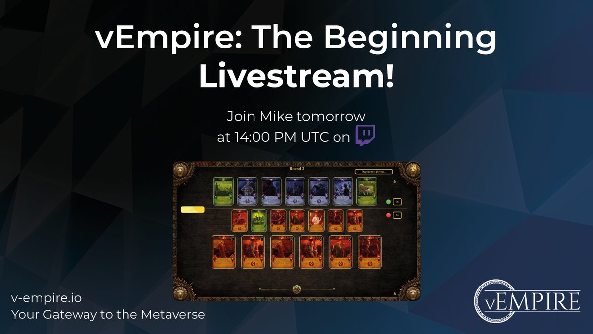 VEMPHorizon's tweet photo. Join us tomorrow at 14:00 PM UTC to watch the team play "vEmpire: The Beginning" LIVE! 🎥

The most active in chat will earn a WL spot for our Pleb drop on April 7th 🤩

Remember, earn PASSIVE INCOME by staking your Plebeian Council NFT on our app! 

👉 https://t.co/I0WQB1QDhL https://t.co/hLFaAQqP1o