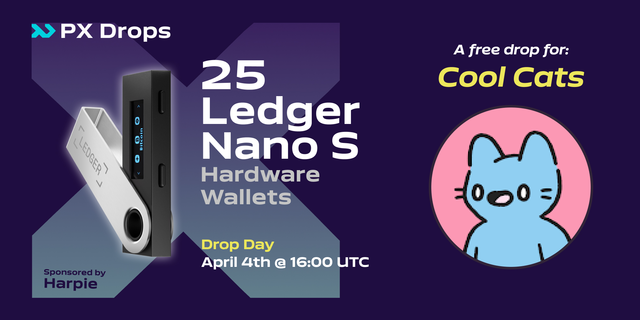 PolyientX's tweet photo. Happy owner, happy cat. Indifferent owner, reclusive cat 🐱 

Our next drop is live!

Anybody holding @coolcatsnft can now register for #PXDrops for a chance and claim a Ledger Nano S shipped from @Ledger.

Register here: https://t.co/snR4IqULpg 
#NFTCommunity NFTGiveaway #NFT https://t.co/cdC9IDSXZe