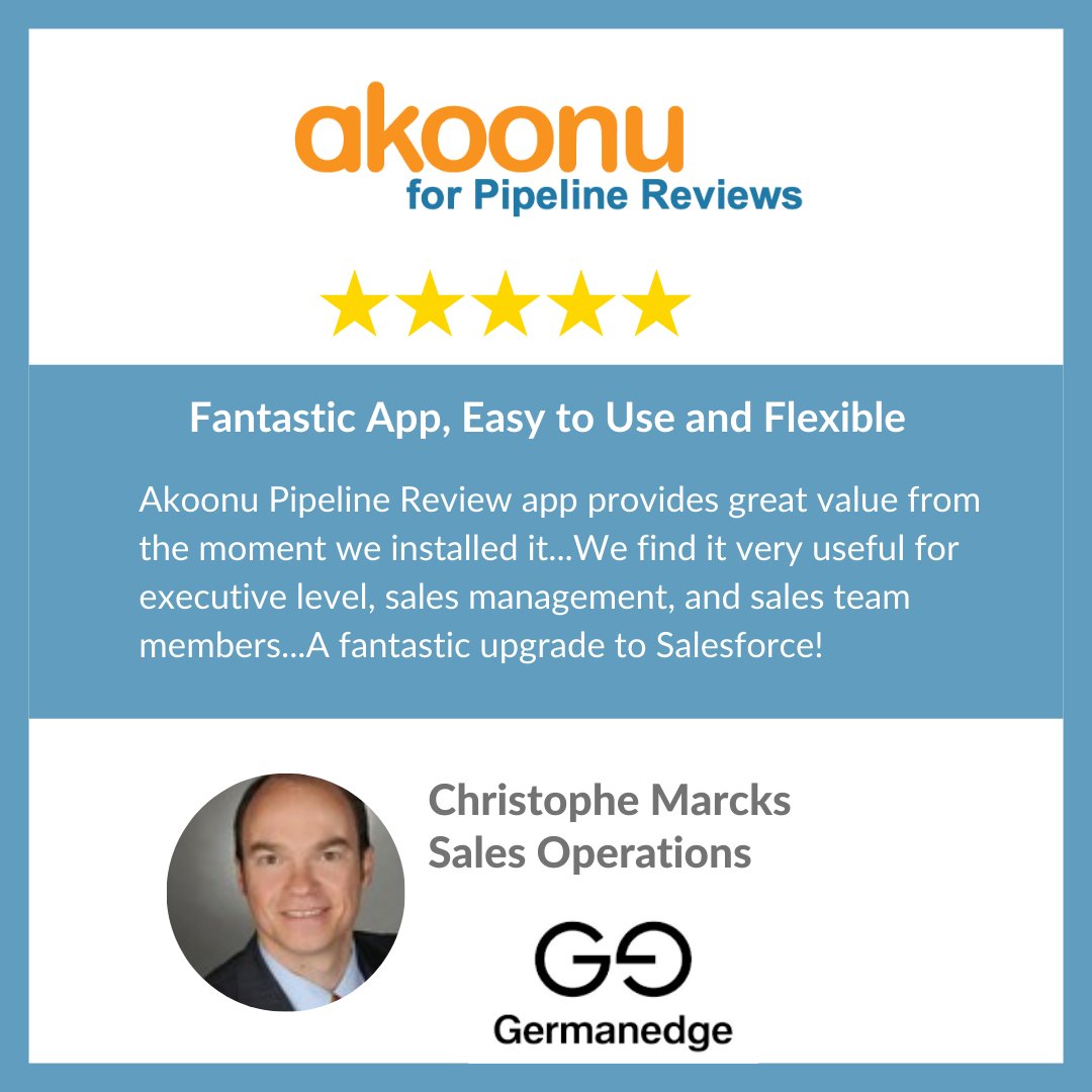 Is your team struggling with insights into the pipeline to give you better forecasting ability?

Akoonu customers report immediate value from the time of install. Easy for sales ops and admins to configure. Immediate insights for execs. Native in Salesforce.