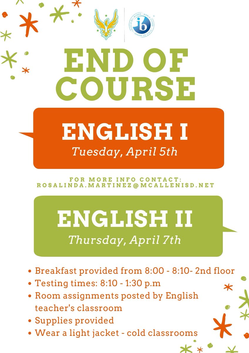IBLamarGoCenter's tweet photo. Attention: EOC Exams are taking place next week. Please see guidelines below. https://t.co/qnxyzvrp6z
