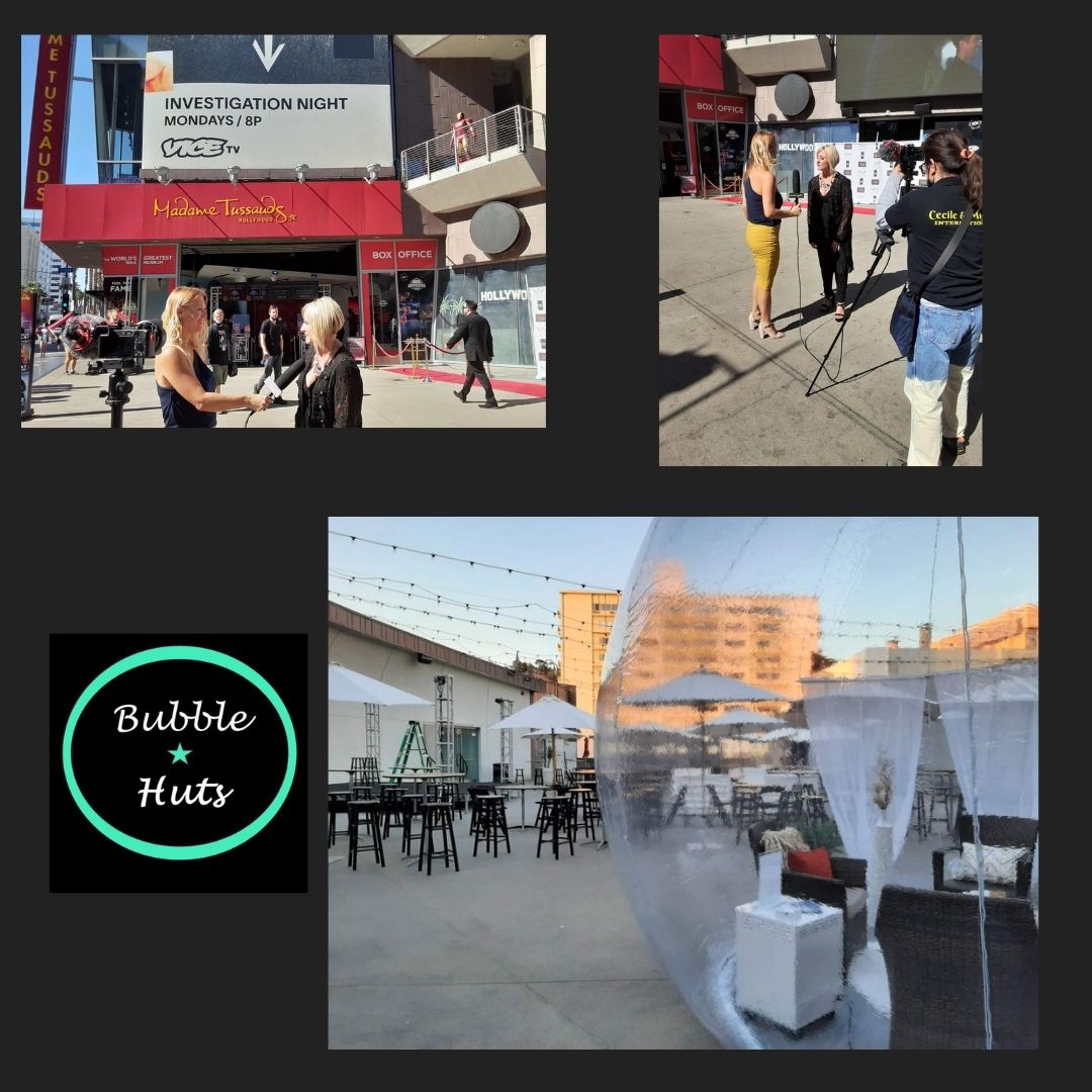 BubbleHutsLLC's tweet photo. Amy began designing the "Bubble Huts" brand of glamping tents back in 2014 and this year has had the privilege  to share the "Bubble Huts" brand on the roof top of the  Madame Tussauds Wax Museum in Hollywood at a private VIP party.#bubblehutsllc #bubblehutsbrand #hollywood2022 https://t.co/qaCpP1SOAj