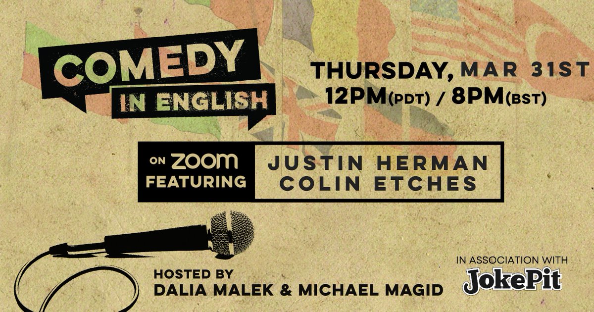 comedynenglish's tweet photo. Previously on Zoom:
@TheDailyPrateek's "security"
@roadsidephil's "picture"
Jessica Misra's "culture"
@michaelmagid's "page"
Missed? Nxt1 Thu March 31st 12noon Pacific/8pm GMT w/ @EtchesColin @JustinMHerman
FREE! (Donations Encouraged) - https://t.co/jQhu5absOm
#zoomshow https://t.co/cq4sqHOyCr