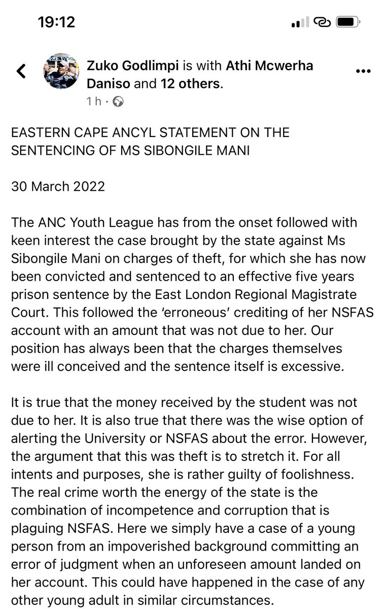ancyl_ec's tweet photo. EC ANCYL STATEMENT ON THE SENTENCING OF MS SIBONGILE MANI https://t.co/lKKdsM78HK