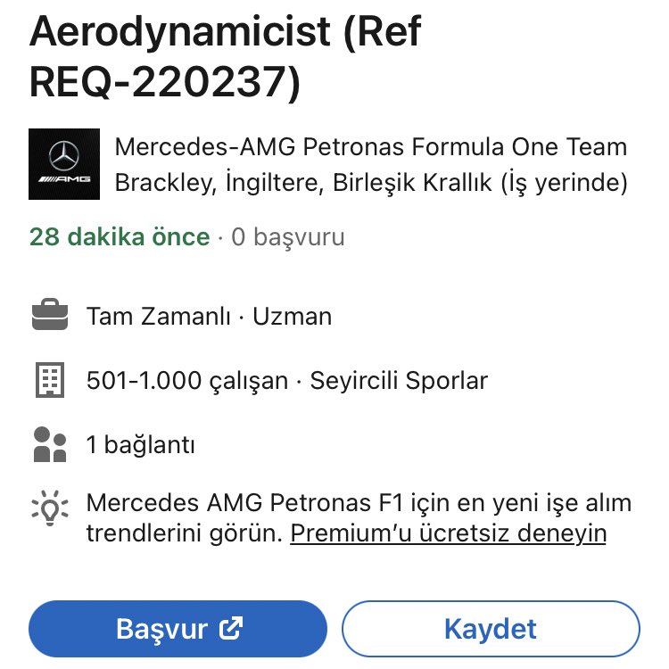 F1Krampon's tweet photo. Mercedes AMG Petronas, Aerodinamist alımı için iş ilanı oluşturmuş. https://t.co/M4VIo9Pl5u