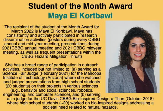 KaterinaZiot's tweet photo. Well well look who is the @CBBGerc @CBBGatASU @cbbg_ucdavis student of the month!! Soon-to-be-Dr @KortbawiMaya ! From research, to teaching, and service she truly has excelled in all she does for the Center and @GgssUcdavis @ucdaviscee. Congrats Maya! SO WELL deserved! 🎉🥳🎉🥳 https://t.co/C490g4lD3t