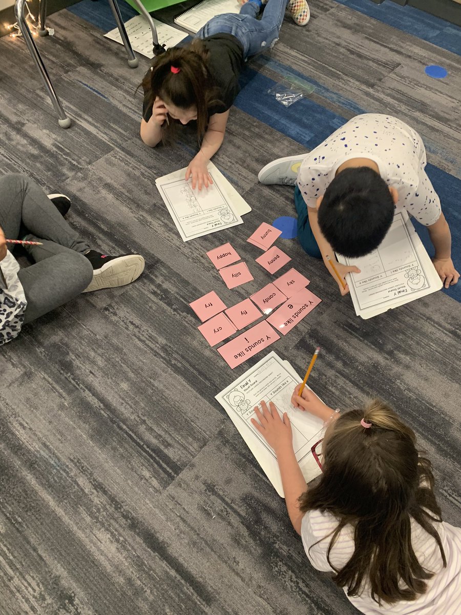 ClassWithMrsC's tweet photo. Collaborative word sorts to practice reading and writing words with y as a vowel sound. Love seeing students using their “rabbit rule” to count syllables! #isdfirst #isdstrong https://t.co/kGxvdi12wi