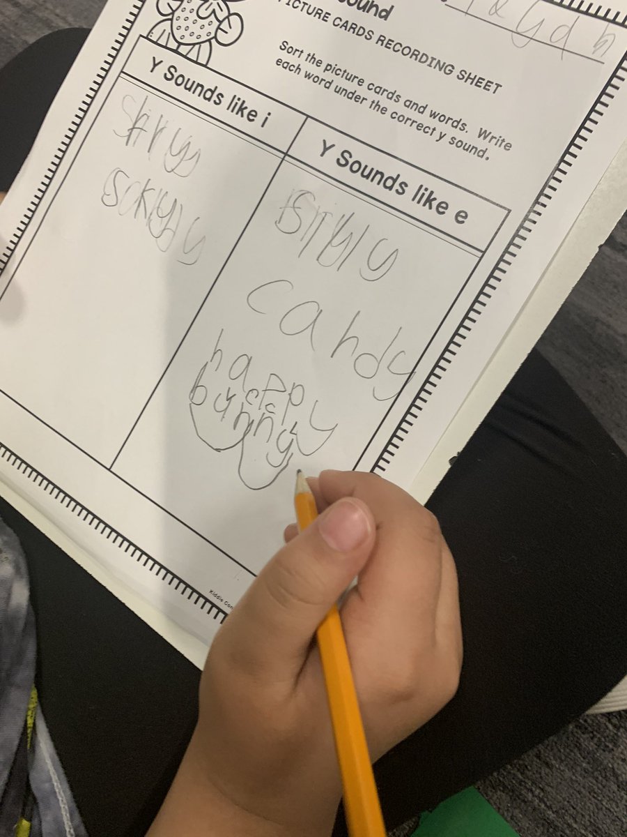 Collaborative word sorts to practice reading and writing words with y as a vowel sound. Love seeing students using their “rabbit rule” to count syllables! #isdfirst #isdstrong