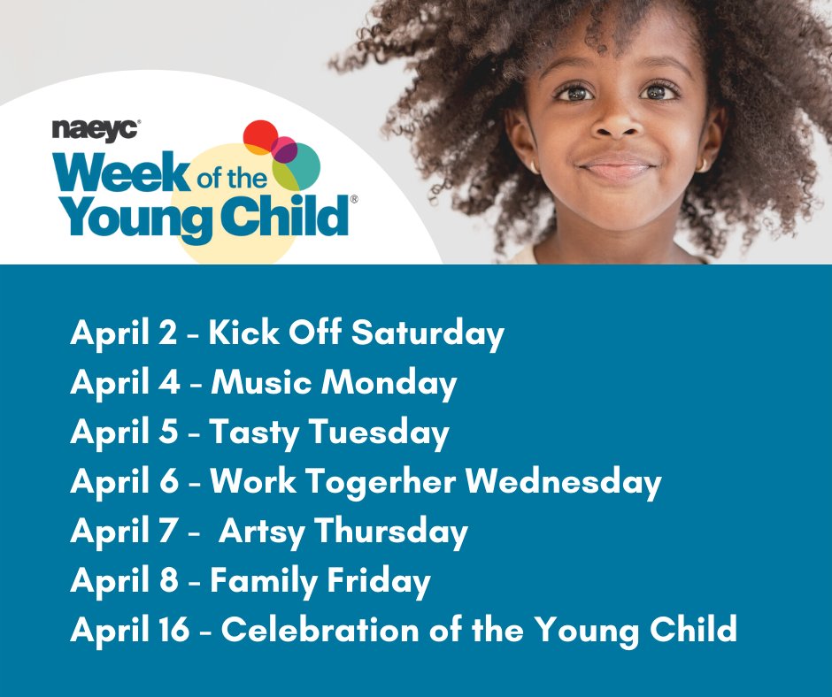 IdahoAEYC's tweet photo. We are so excited for another fun-filled week celebrating young children and their families with hands-on, collaborative activities encouraging movement and healthy lifestyles through music, food, and art. The early years lay the foundation for children's success!#ECEwins https://t.co/DxAt2lvVUW