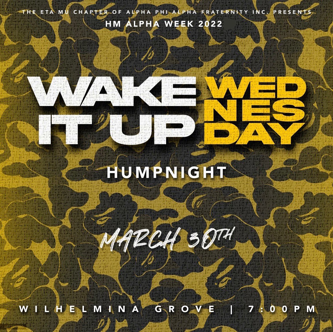 HoustonAlphas's tweet image. ❄️ Wake It Up Wednesday ❄️
🚨Hump Night🚨

🐾 UH Campus Wilhelmina’s Grove 📍
                       7pm-9pm 

            🎧 Sounds by @DJEZE_ 

#HMAlphaWeek 
#FreeMyNeos 👁 
#UH #TSU #SHSU #LU